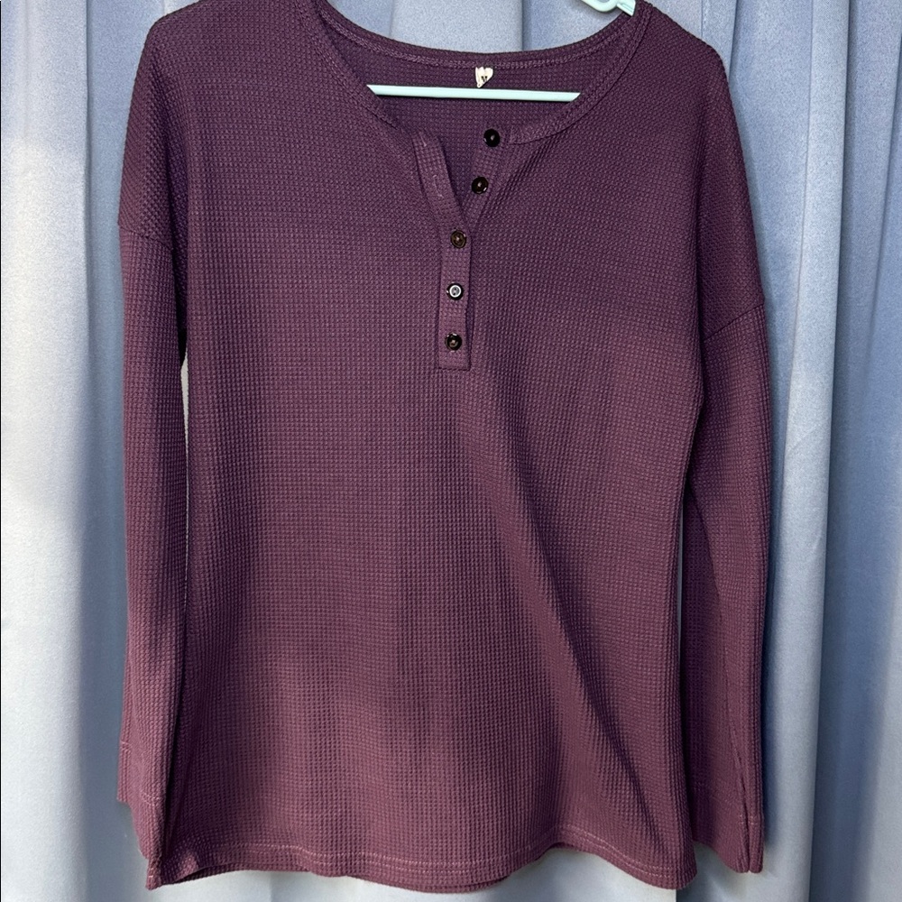 Purple Henley Long Sleeve Top